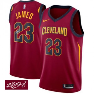 NIKE Maillot Marron marine de NBA LeBron James authentiques hommes - Adidas Cleveland Cavaliers 23 CavFanatic autographiÃ©