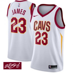 NIKE Maillot Blanc marine de NBA LeBron James authentiques hommes - Adidas Cleveland Cavaliers 23& CavFanatic autographié