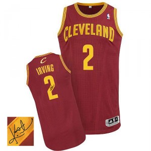 Maillot rouge vin de NBA Kyrie Irving authentiques hommes - Adidas Cleveland Cavaliers & Road 2 dédicacé